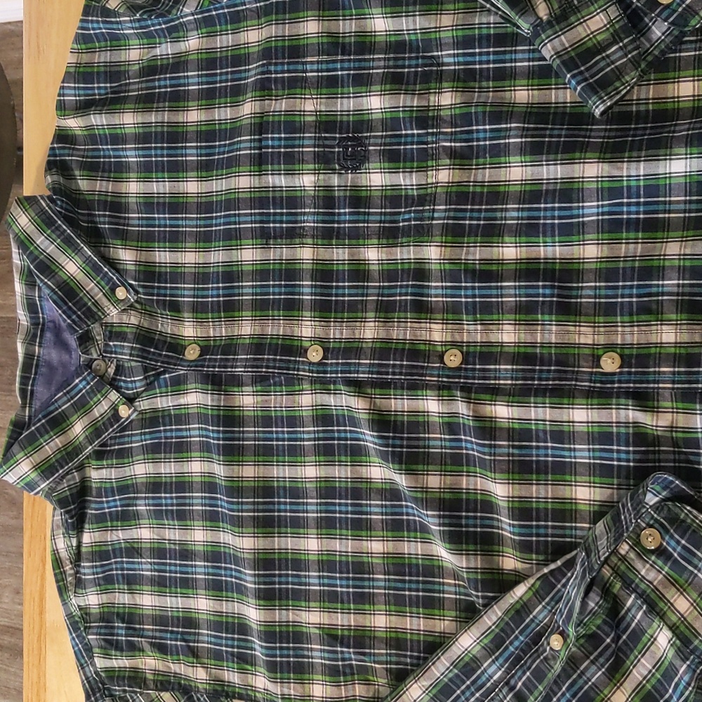 Men's long sleeve green plaid button shirt XL